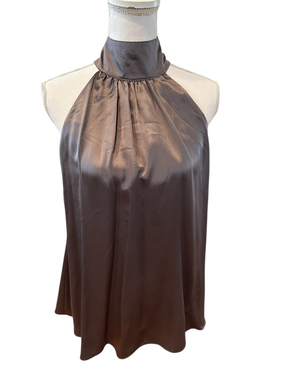 French Connection High Neck Silk Halter Top Shark Gray 8